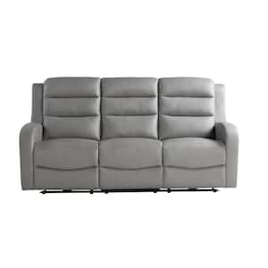 Archer 77.2 in. Square Arm Faux Leather Rectangle Reclining Sofa in. Grey
