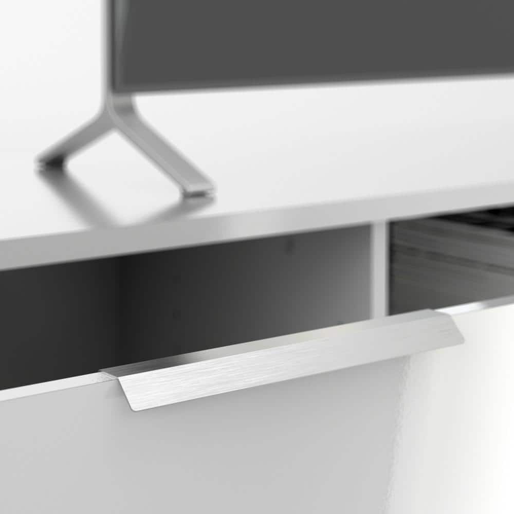 White Gloss Engineered Wood TV Stand with Cabinet and Shelves