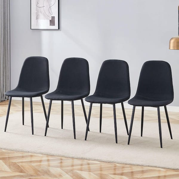 Polibi Black Linen Metal Frame Dining Chairs Set of 4