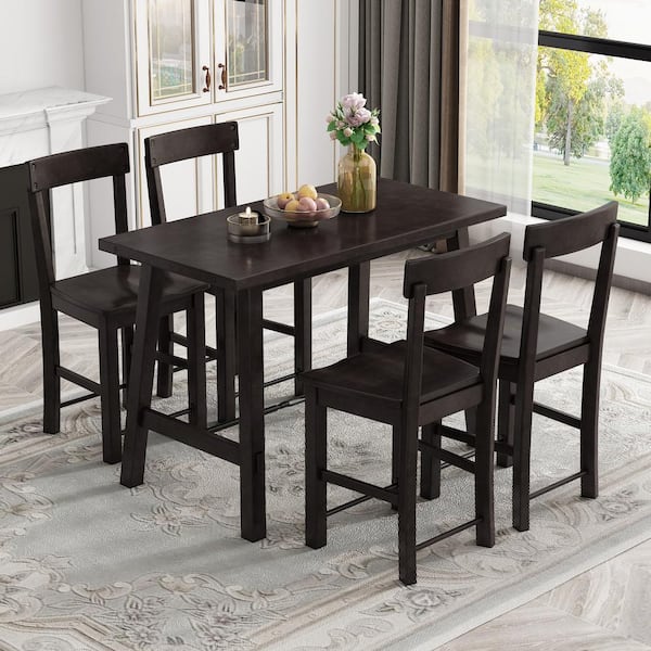 Compact 5pc Kitchen Dining Set Wood Bar Table Chair Home Space Saving  Furniture