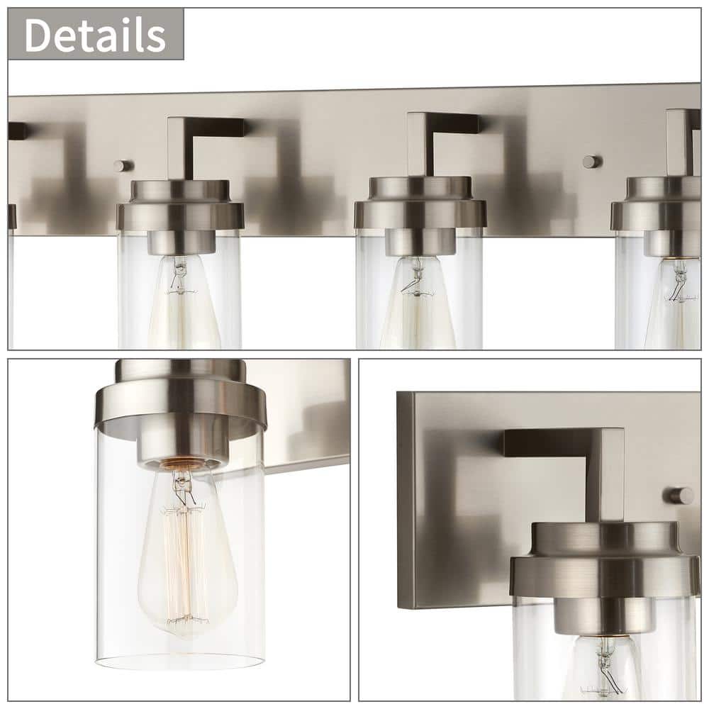 Brushed Nickel 4-Light Cylinder Vanity Light with Clear Glass Shades
