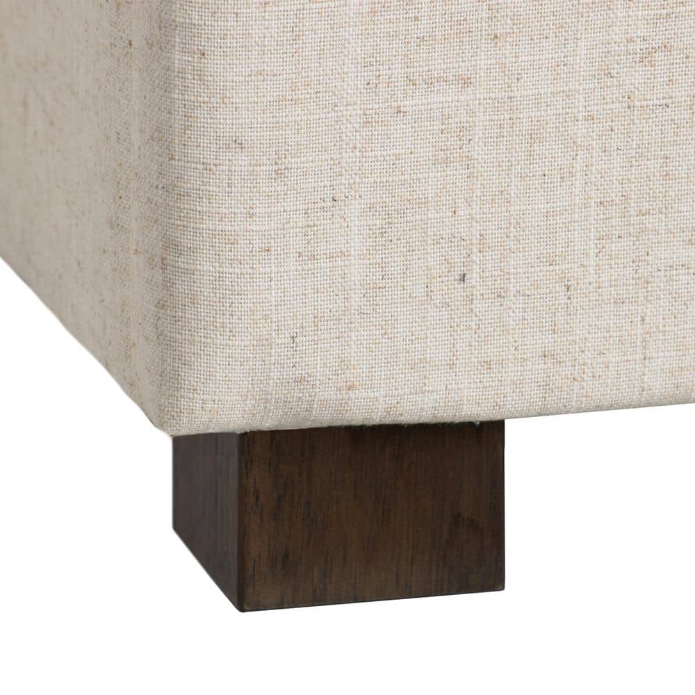 Beige Tufted Double Storage Ottoman with Solid Wood Legs