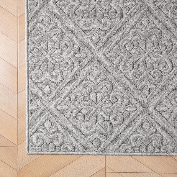Austell Solid 2 ft. x 8 ft. Light Gray Geometric Runner Rug