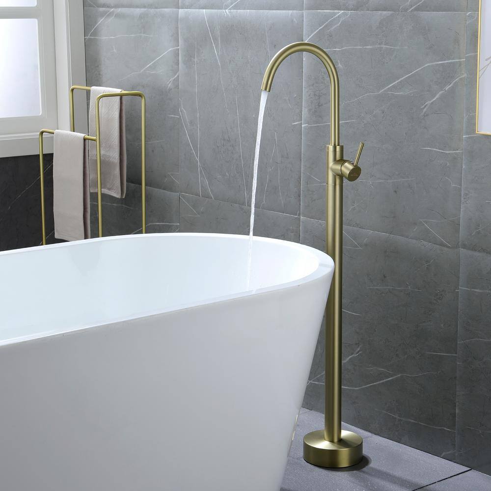 Brushed Gold Brass Freestanding Tub Filler with Diverter