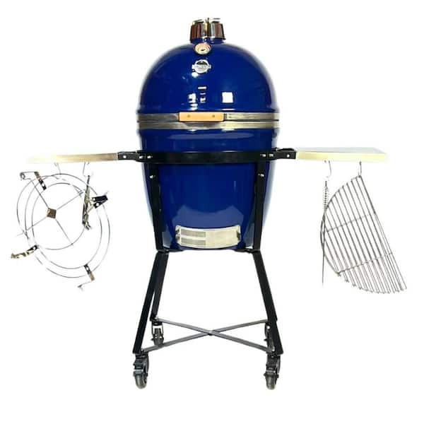 GRILL DOME 18 in. Large Infinity X2 Kamado Charcoal Grill in Cobalt Blue with Domemobile, Grill