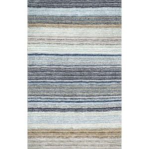 Classie Striped Shag Teal 6 ft. x 9 ft. Area Rug