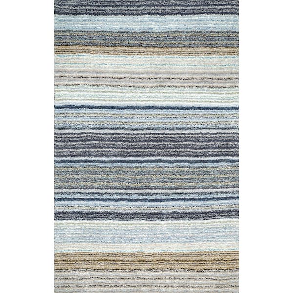 nuLOOM Classie Striped Shag Teal 8 ft. x 10 ft. Area Rug