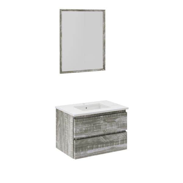 Fresca Formosa 30 in. Single Sink Wall Mount Sage Gray Bath Vanity with White Quartz Top, Undermount Ceramic Sink and Mirror