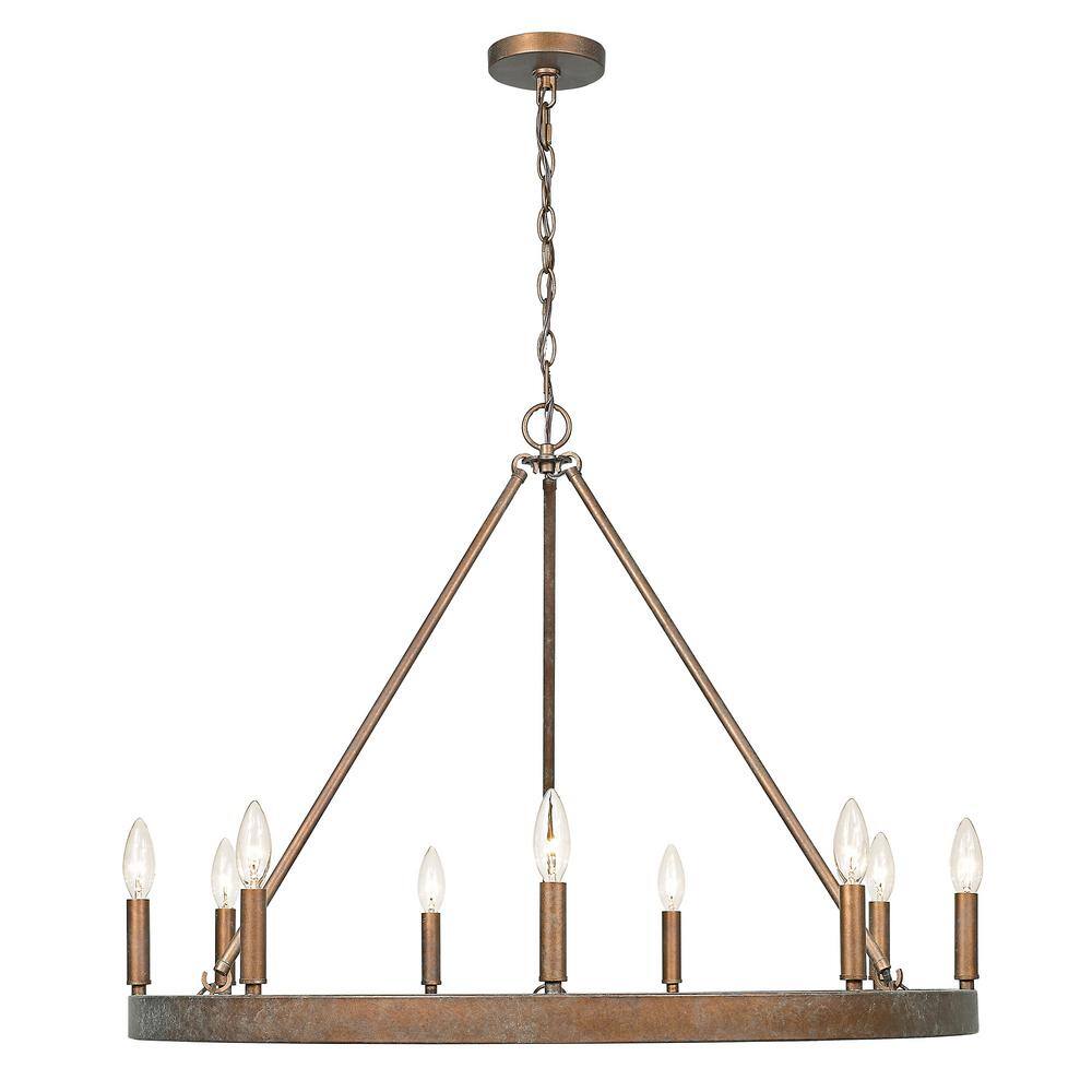 Transitional 32" Copper Patina Circular Hoop Chandelier with Candelabras