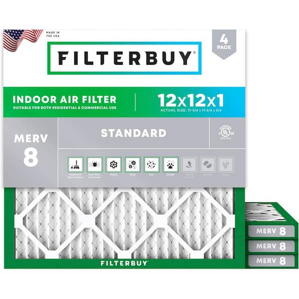 12 in. x 12 in. x 1 in. MERV 8 (FPR 5) Dust Defense Pleated HVAC AC Furnace Air Filters Replacement (4-Pack)