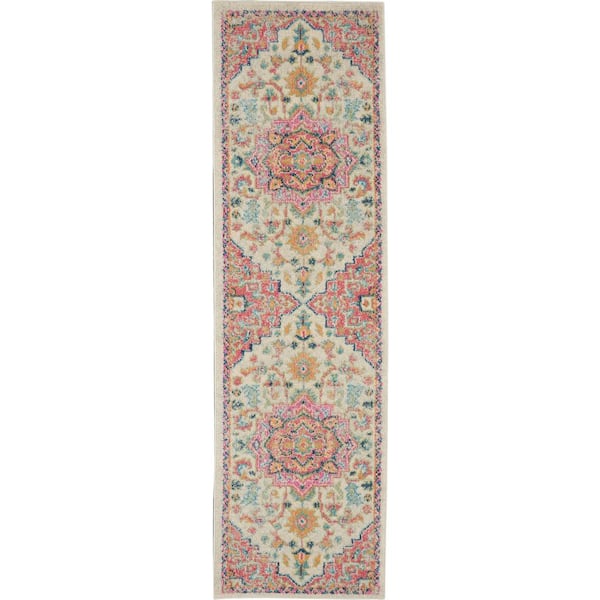 Nourison Passion Ivory/Pink 2 ft. x 8 ft. Persian Modern Transitional Kitchen Runner Area Rug