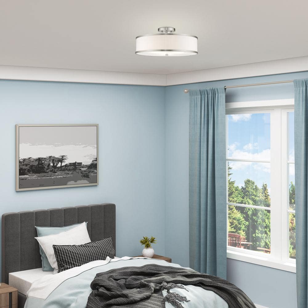 Park Ridge Brushed Nickel 3-Light Semi-Flush Mount with Off-White Shade