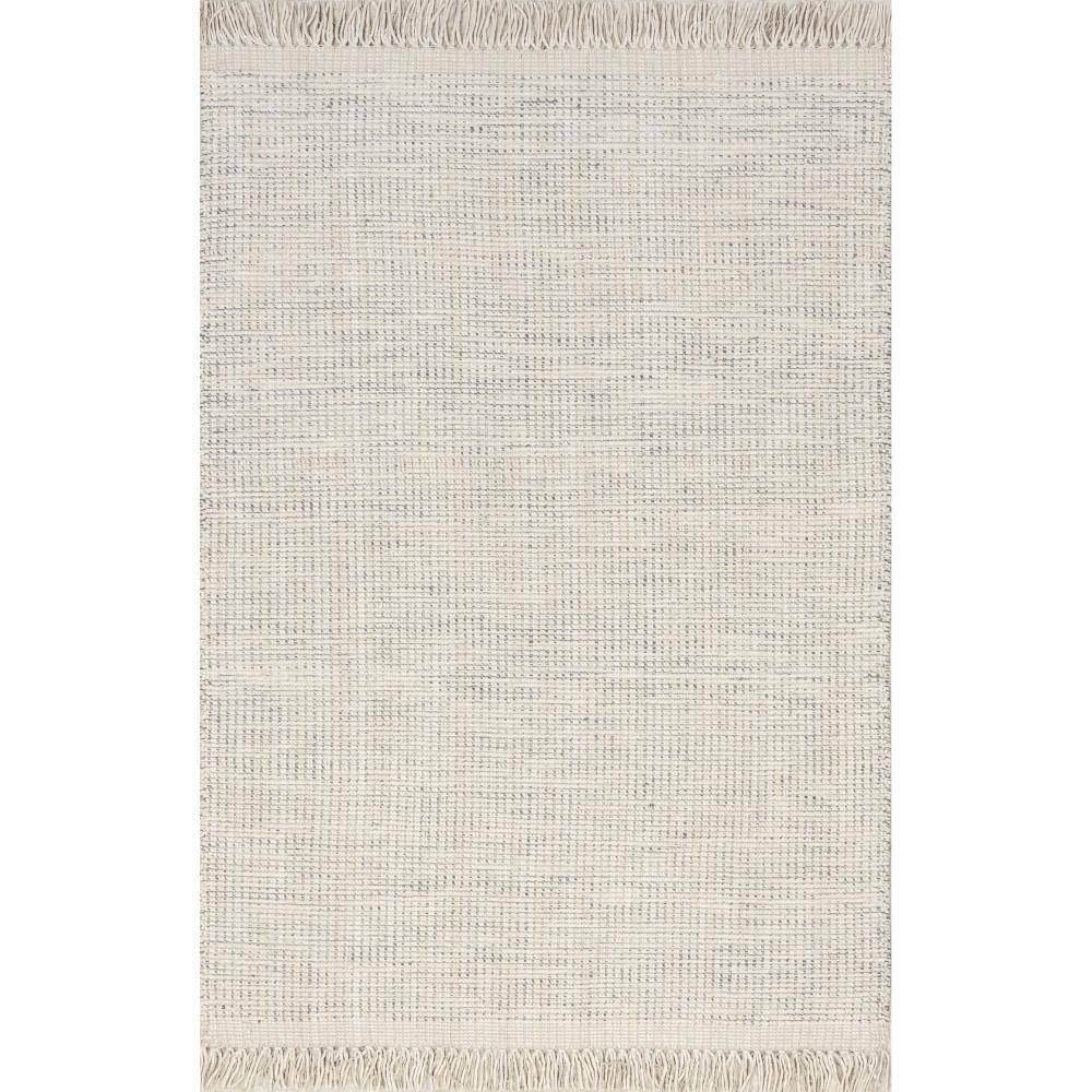 Ivory Flat Woven Handmade Wool Rug with Fringe, 8' x 10'