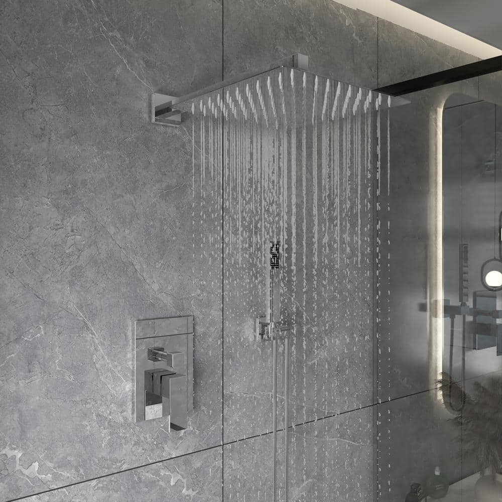16-Inch Chrome Square Wall Mounted Rain Shower System