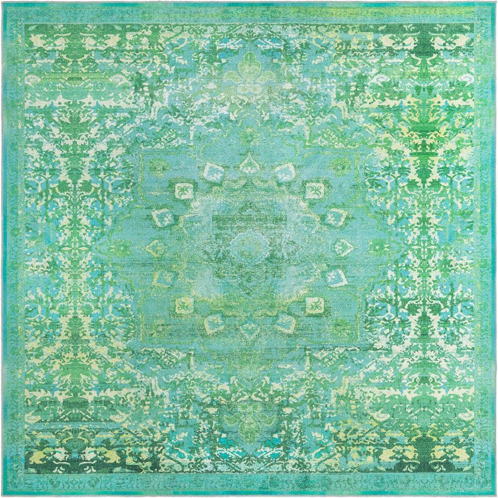 Francesca Spring Green Medallion 10' Square Washable Rug