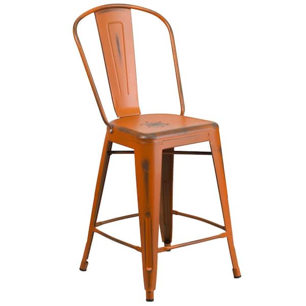 Flash Furniture 24 in. Distressed Orange Bar Stool