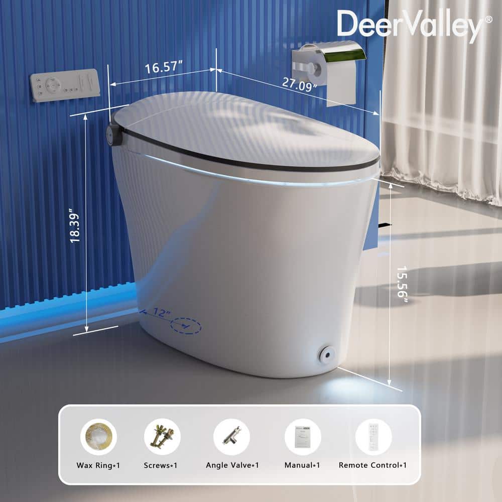 Elongated White High Efficiency Smart Bidet Toilet with Heated Seat