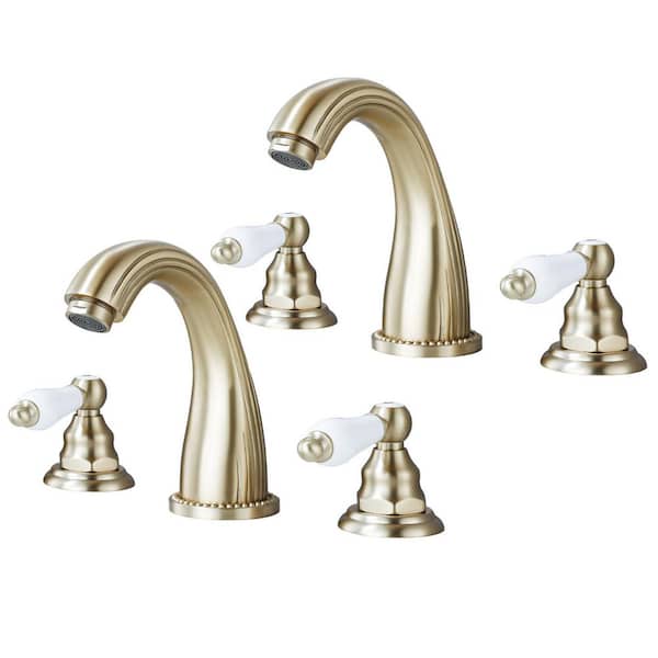 Double Handles 8 in. Widespread Bathroom Faucet 3-Hole Sink Faucet in Brushed Gold (2-Pack)