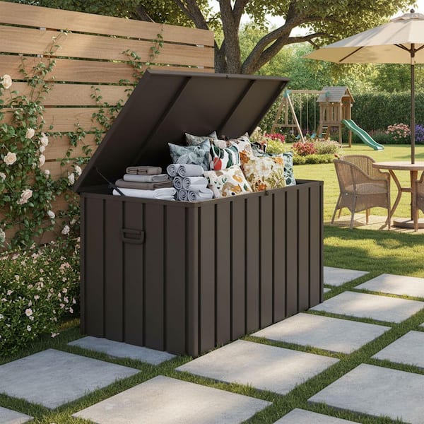 Outdoor Deck Box 160 Gallon Waterproof Lockable Storage Box Container with Lid Deck Box, Brown