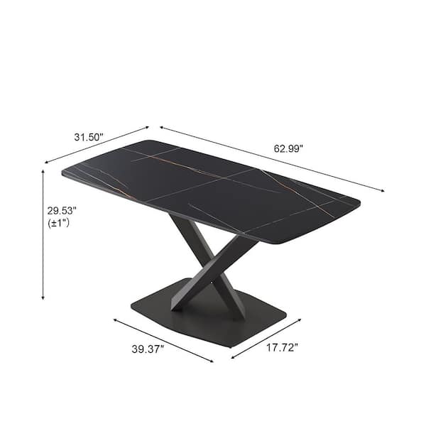 J&E Home 62.99 in. Black Rectangle Sintered Stone Tabletop Dining