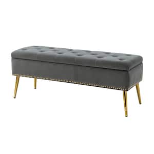 Hippolytus Classic Grey 45.5 in. Polyester Button-Tufted Storage Bedroom Bench with Nailhead Trim