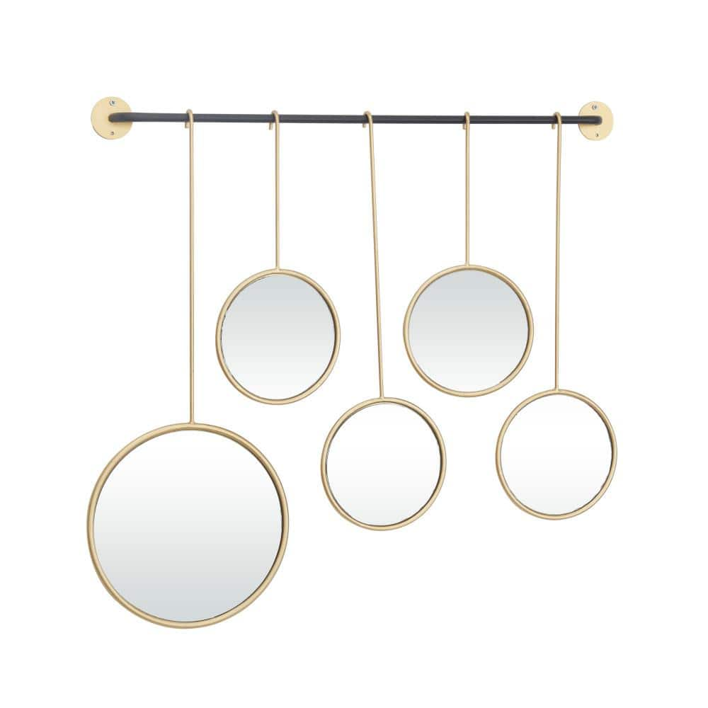 Litton Lane 25 in. x 25 in. Round Framed Gold Wall Mirror with Hanging Rod