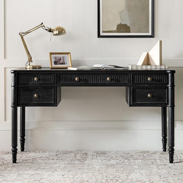 JAYDEN CREATION Roland 55 in. Rectangular Black Desk with Charging