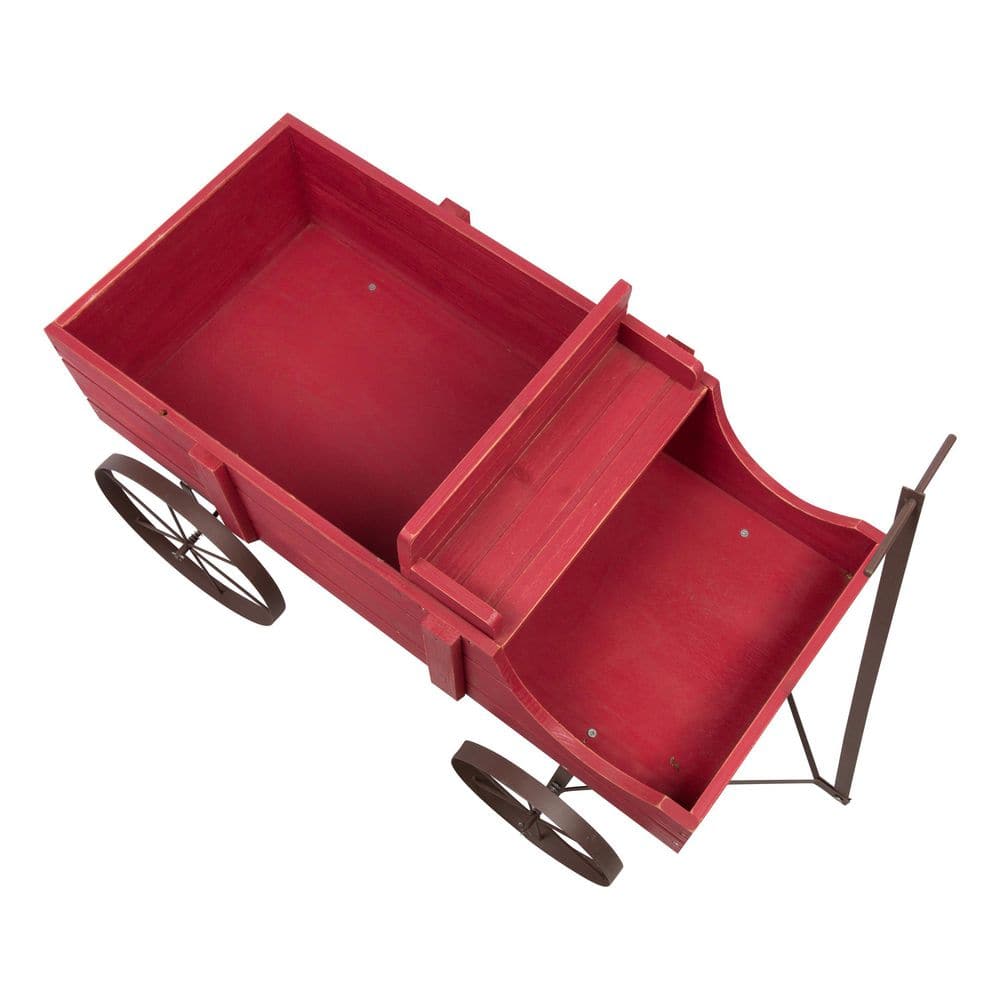 Red Wooden Buckboard Wagon Garden Planter