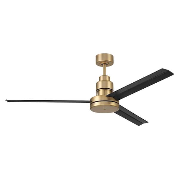 CRAFTMADE Mondo 54 in. 6-Speed Ceiling Fan Satin Brass/Flat Black Finish Indoor Dual Mount with Remote/Wall Controls Included