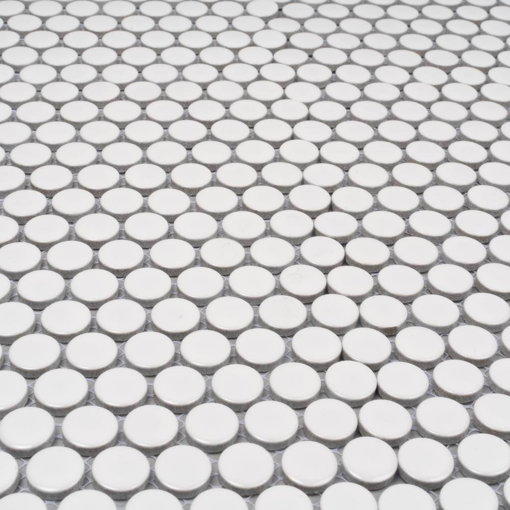 Cotton White Glossy Penny Round Porcelain Mosaic Tile