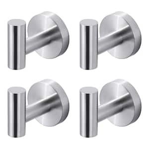 Wall Mount Round Stainless Steel J-Hook Robe/Towel Hook in Brushed Nickel (4 Pack)