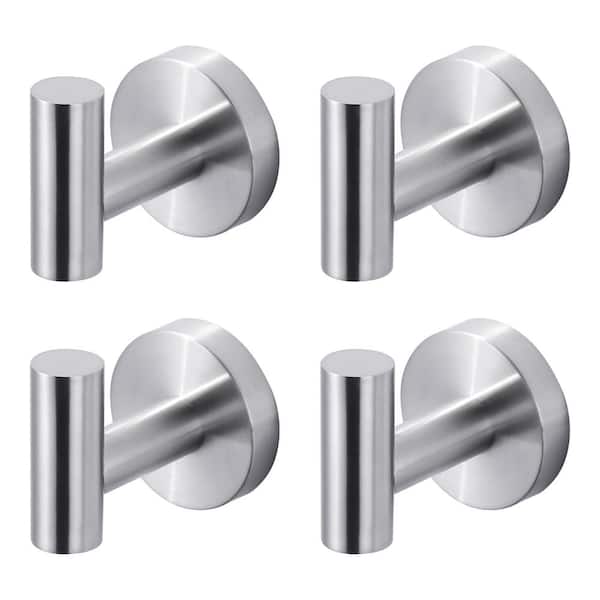 Wall Mount Round Stainless Steel J-Hook Robe/Towel Hook in Brushed Nickel (4 Pack)
