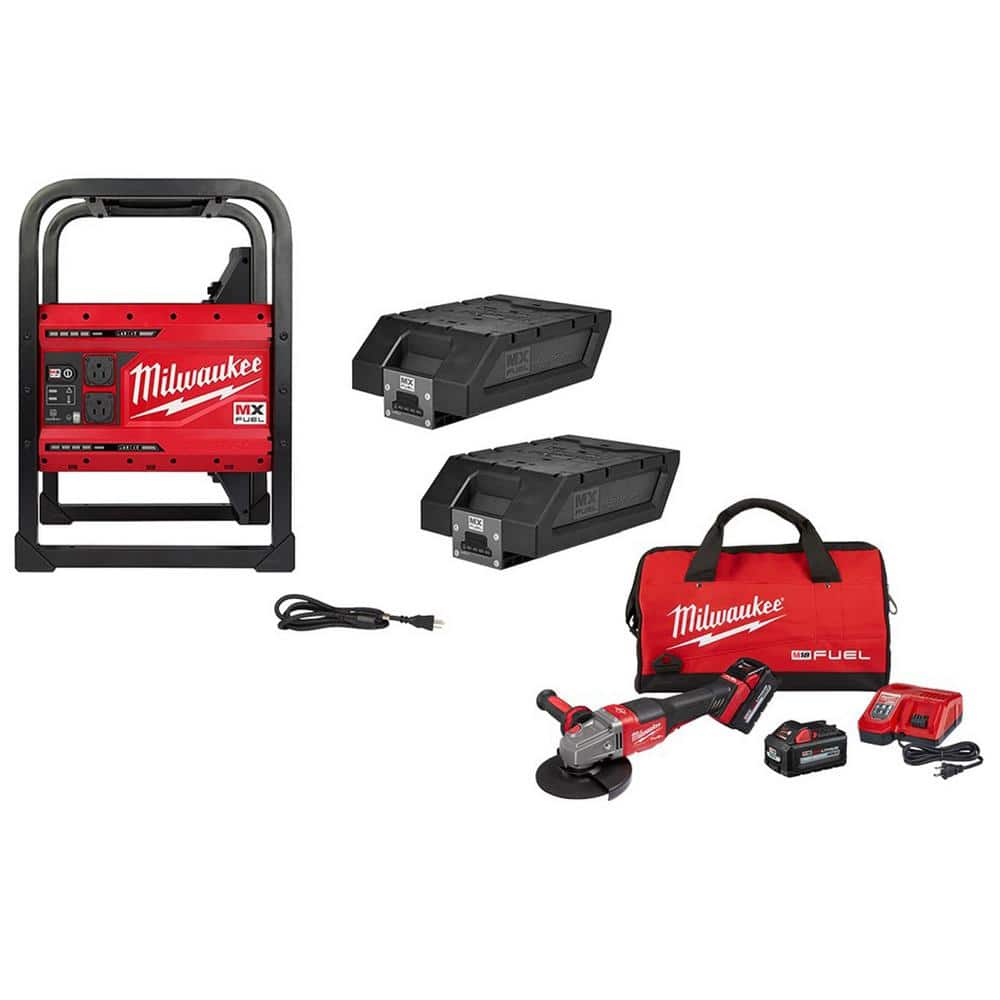 Milwaukee MX FUEL 3600W/1800W Lithium-Ion Battery Powered Portable Power  Station w/M18 FUEL 4-1/2 -6 in. Grinder Combo Kit(2-Tool) MXF002-2XC-2980-22  The Home Depot