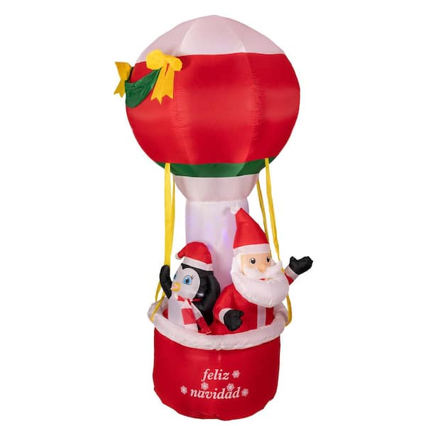 Lighted Inflatable Feliz Navidad Hot Air Balloon Outdoor Christmas Decoration 7 ft.