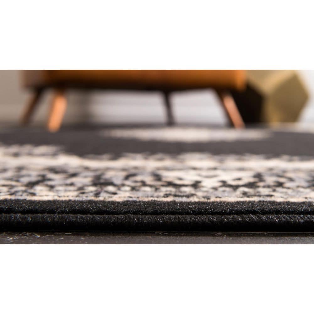 Black and Beige Medallion Synthetic 4' x 6' Area Rug