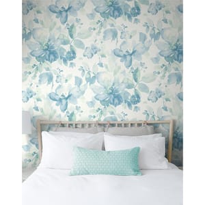Seaglass Watercolor Flower Vinyl Peel and Stick Wallpaper Roll 30.75 sq. ft.