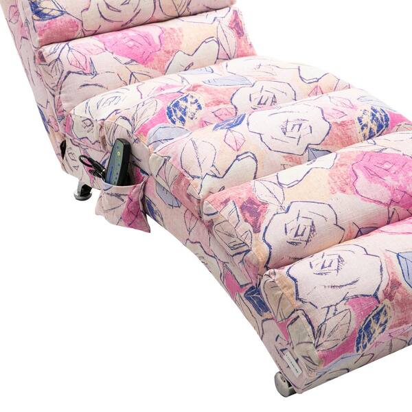 Modern Pink Flower Polyester 140° Backrest Design Linen Chaise Lounge  Chair, Long Lounger for Office, Living Room