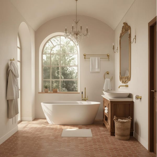 4-Piece Bath Hardware Set 24 in. Towel Bar, Toilet Paper Holder, Towel Ring, Towel Hook in Brushed Gold Space Saving