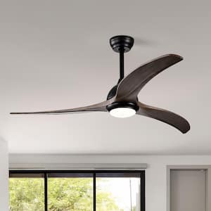 Elias 52in.Indoor Scandi Black Solid Wood 6-Speed Ceiling Fan With Light, Slient 3-Color Futuristic Ceiling Fan w/Remote