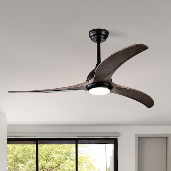Oaks Aura Elias 52in.Indoor Scandi Black Solid Wood 6-Speed Ceiling Fan With Light, Slient 3-Color Futuristic Ceiling Fan w/Remote