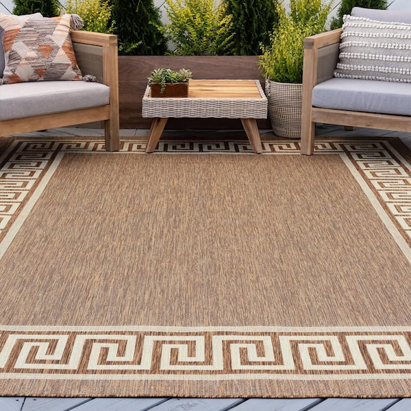 Eco Greek Key Brown 8 ft. x 10 ft. Indoor/Outdoor Area Rug
