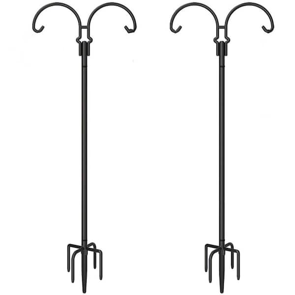FAWEY TRED INC 92 in. Metal Outdoor Double Shepherds Hook with 5-Prong Base, Bird Feeder Pole Stand for Hanging Plant Baskets (2-Pack)