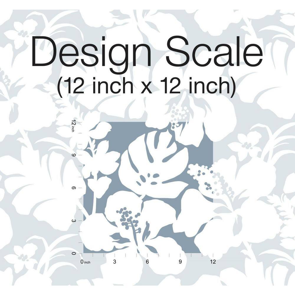 Blue Vinyl-Coated Hibiscus Arboretum Wallpaper