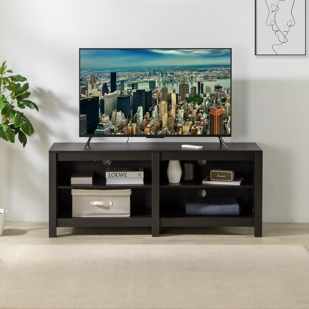 Espresso 58" TV Stand with Cabinet and Open Shelving
