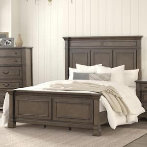 Yates Brown Wood Frame Queen Panel Bed with Panel Headboard