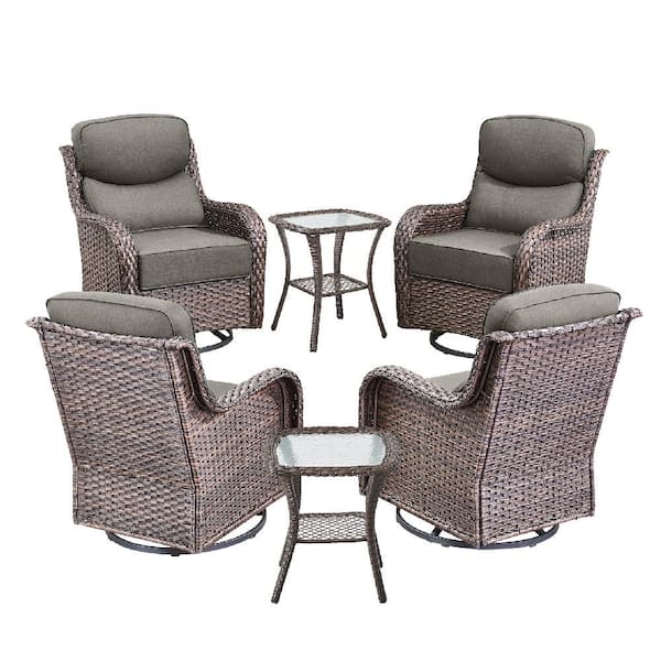 Jhxl Series 6-Piece Brown Wicker Patio Conversation Deep Seating Set with Gray Cushions