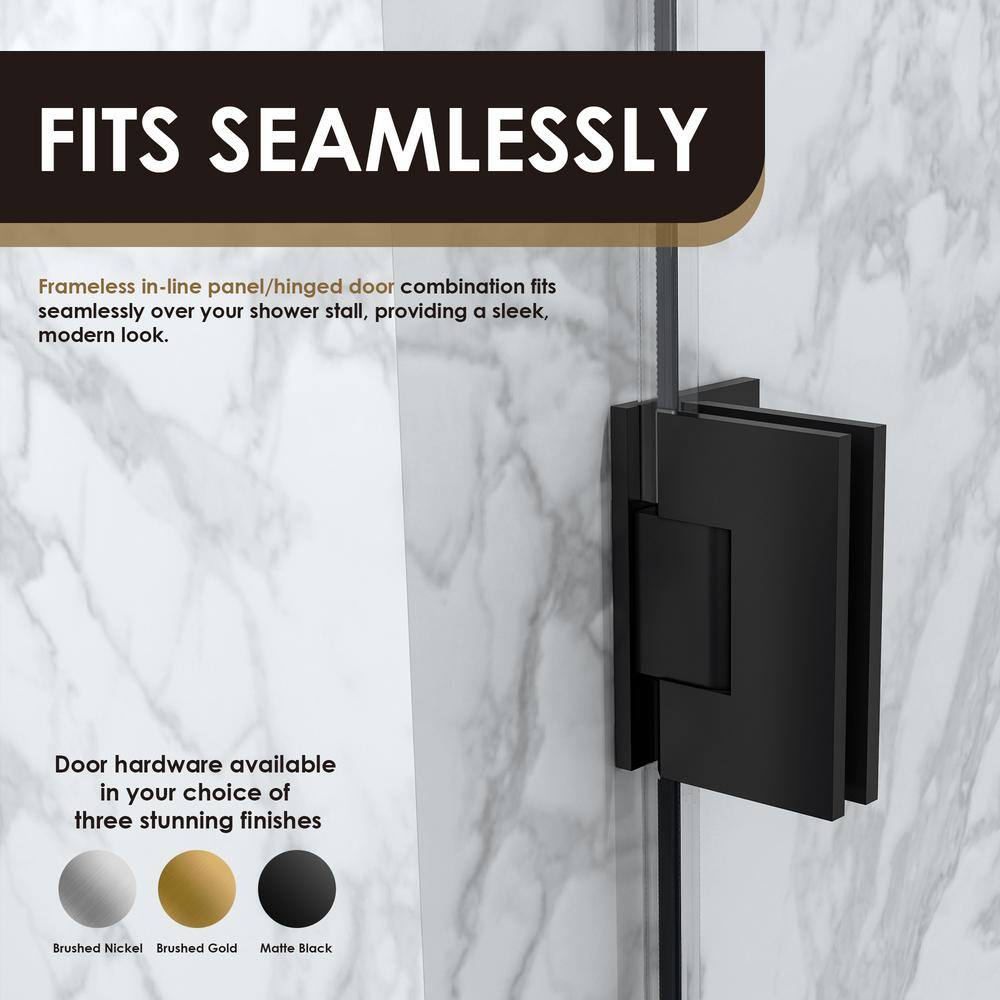 Matte Black Frameless Pivot Shower Door with Clear Glass