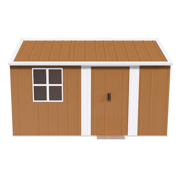 12 ft. W x 8 ft. Brown Metal Storage Shed with Windows, Lockable Door