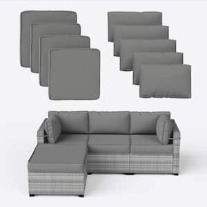 25.6 in. x 25.6 in. x 4 in. (9-Piece) Deep Seating Outdoor Lounge Chair Sectional Cushion Grey