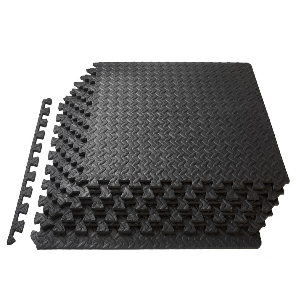Foam Flooring Tiles 12-Pack Interlocking Eva Foam Pieces Non-Toxic Floor Padding for Playroom, Gym, or Basement by Stalwart (Multi-Colored), Black